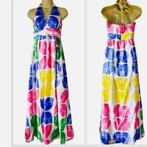 Lilly Pulitzer Maxine 100% Cotton Lined Floral Halter Maxi Dress